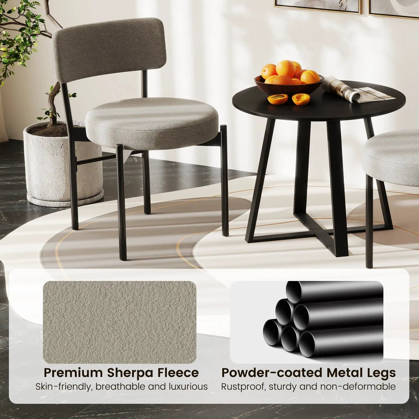 Dining Chair Set of 2 with Curved Backrest and Padded Seat by DirectDeals