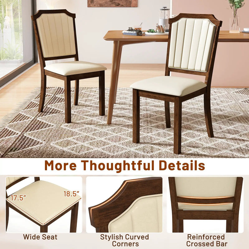 Dining Chair Set of 2 with PU Leather and Rubber Wood Frame-Brown by DirectDeals