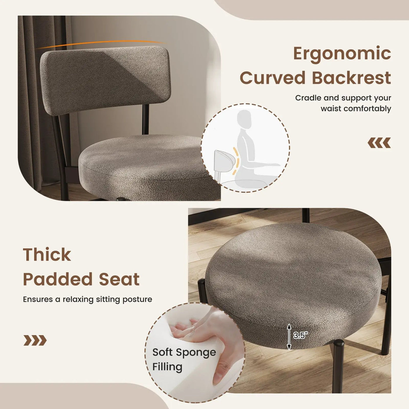 Dining Chair Set of 2 with Curved Backrest and Padded Seat by DirectDeals