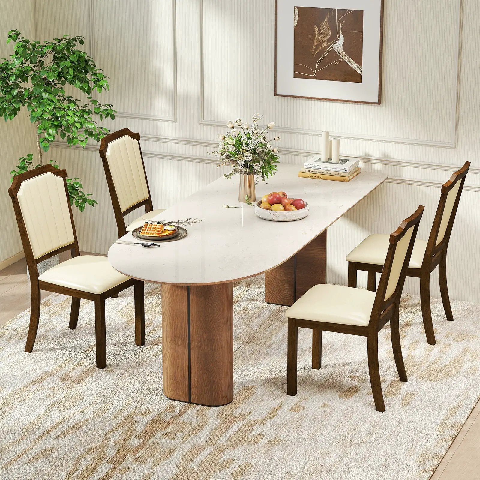 Dining Chair Set of 2 with PU Leather and Rubber Wood Frame-Brown by DirectDeals