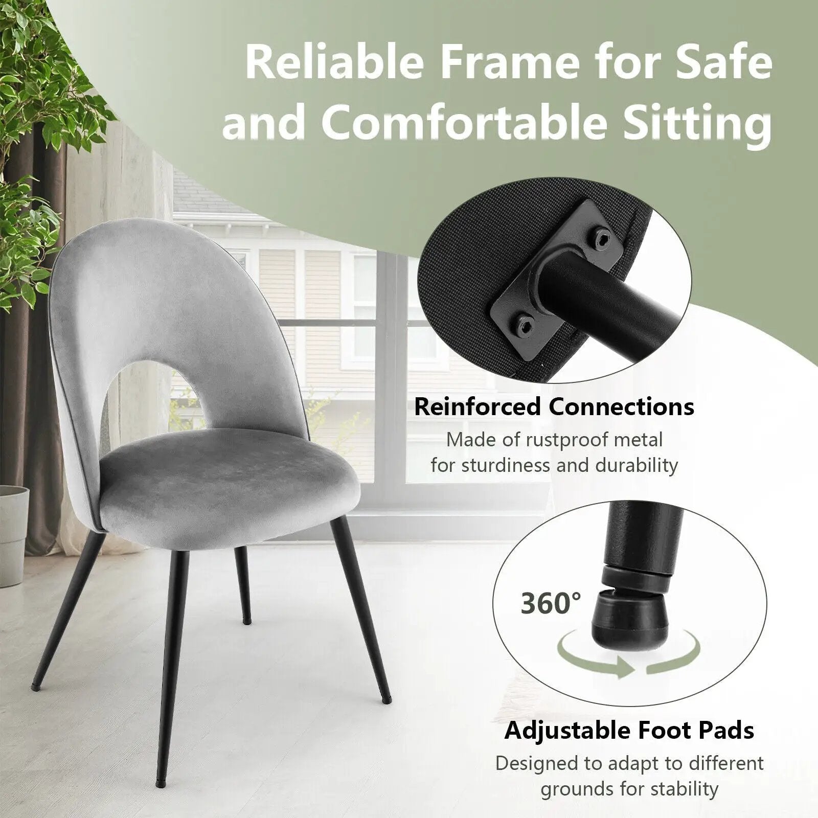 Dining Chair Set of 2 with Metal Base and Adjustable Pads by DirectDeals