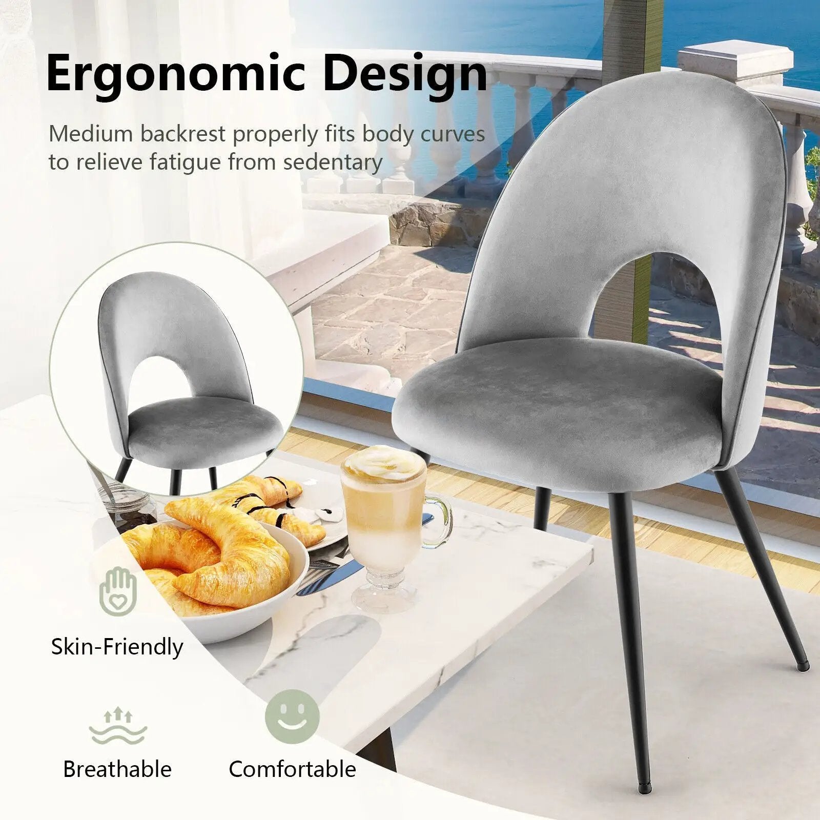 Dining Chair Set of 2 with Metal Base and Adjustable Pads by DirectDeals