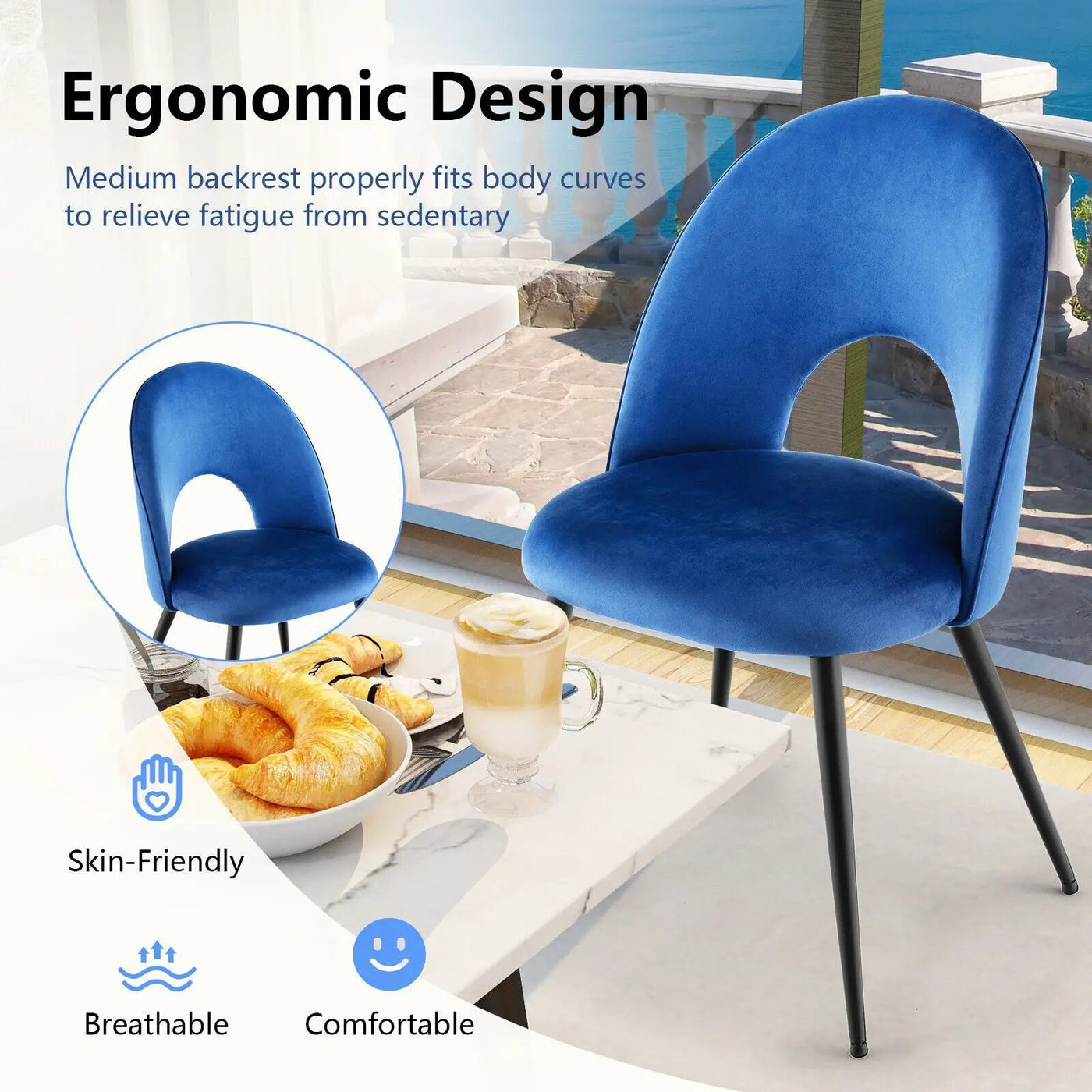 Dining Chair Set of 2 with Metal Base and Adjustable Pads by DirectDeals
