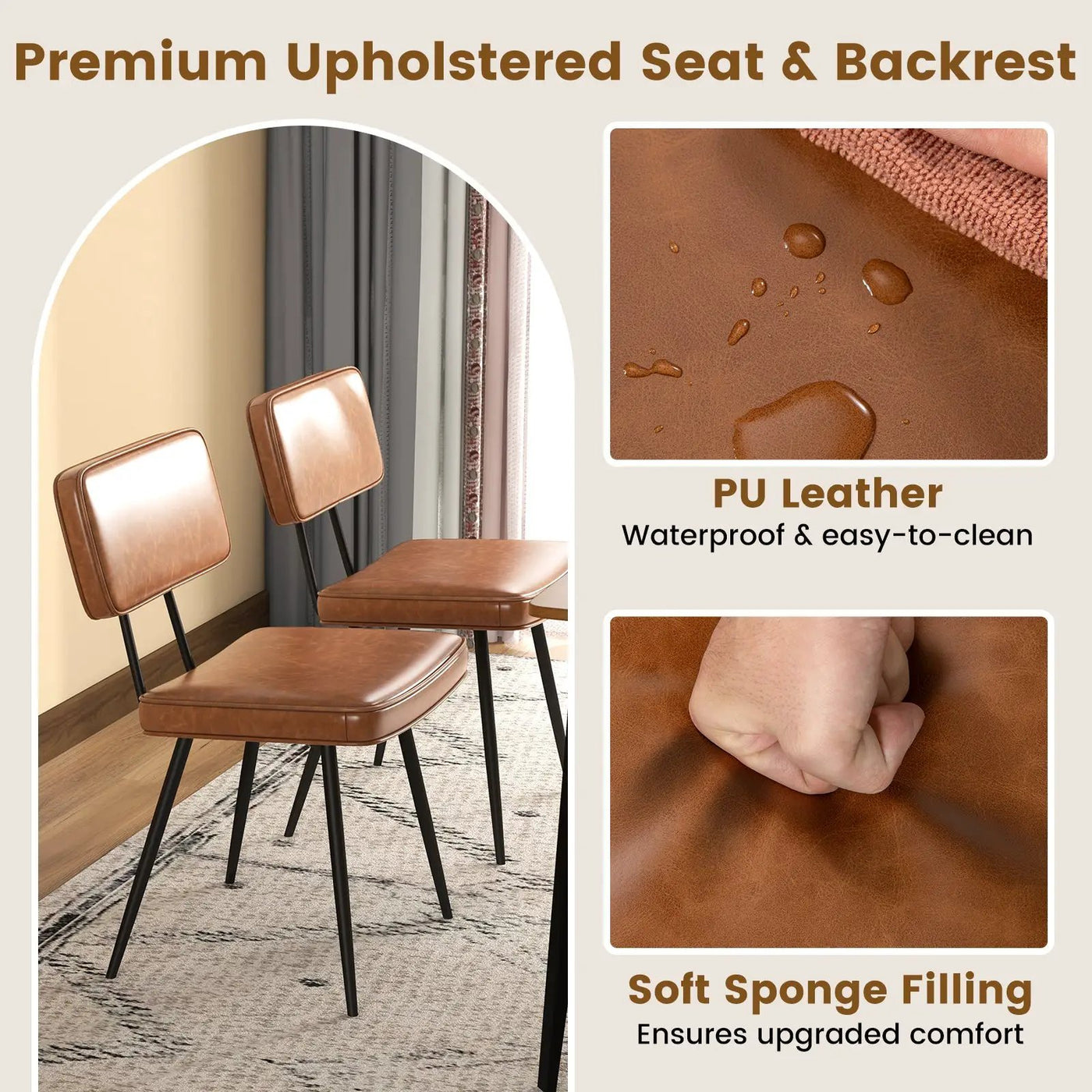 Dining Chair Set of 2 with Padded Backrest and Seat by DirectDeals