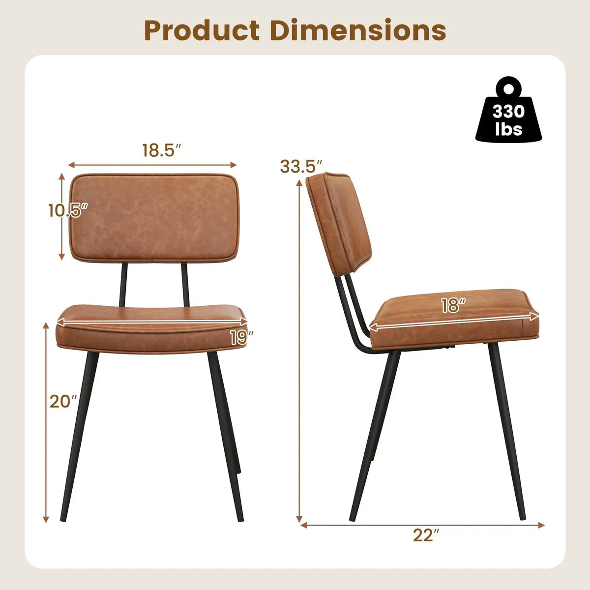 Dining Chair Set of 2 with Padded Backrest and Seat by DirectDeals