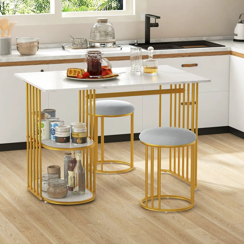 Rectangular Dining Table for 2 with 2-tier Storage Shelf for Small Space Dining Room-White by DirectDeals