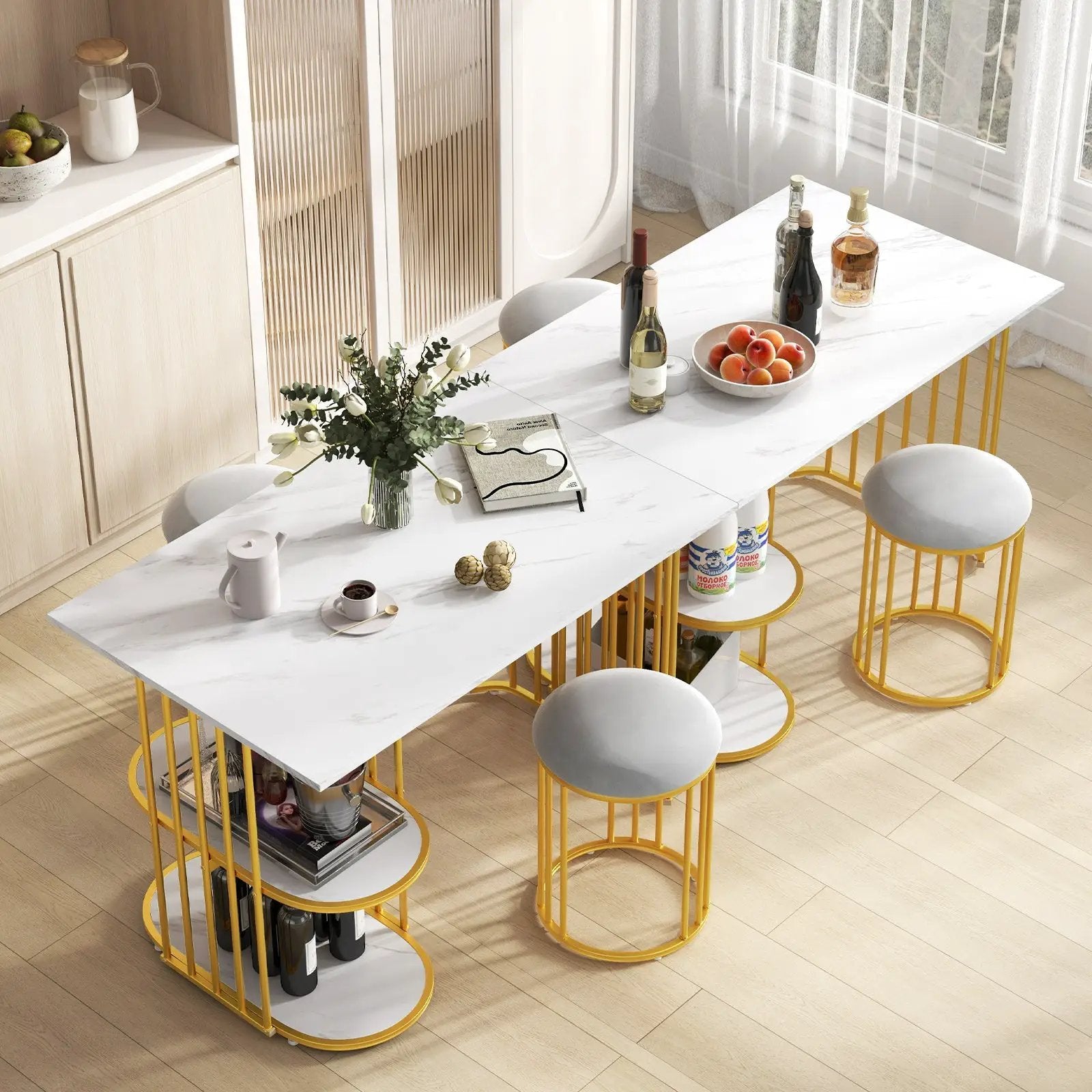 Rectangular Dining Table for 2 with 2-tier Storage Shelf for Small Space Dining Room-White by DirectDeals