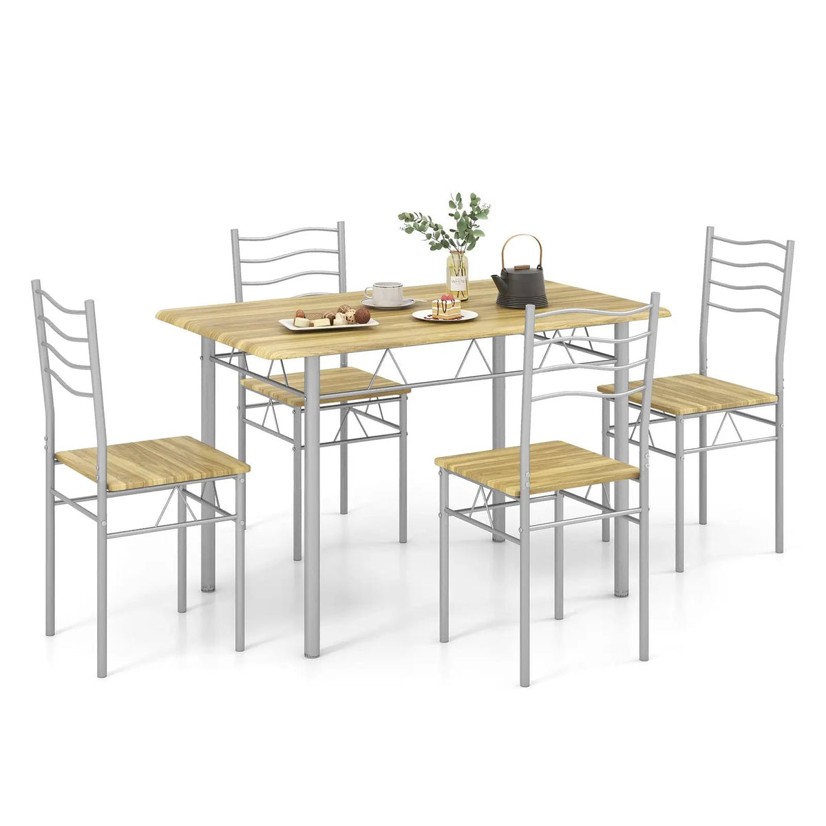 5 Pieces Wood Metal Dining Table Set with 4 Chairs by DirectDeals