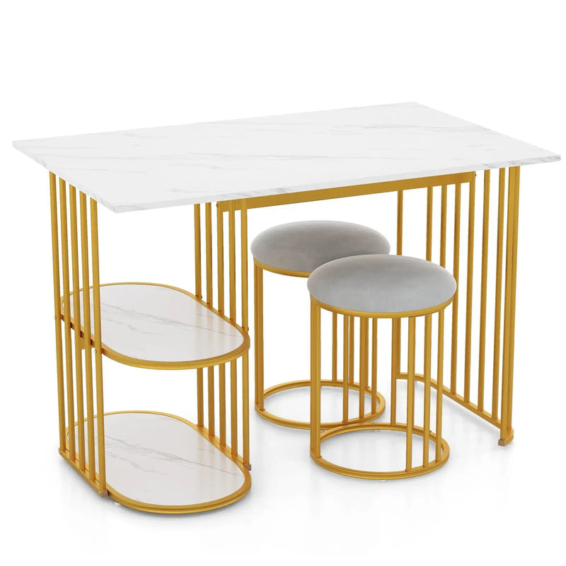 Rectangular Dining Table for 2 with 2-tier Storage Shelf for Small Space Dining Room-White by DirectDeals