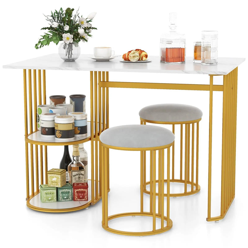 Rectangular Dining Table for 2 with 2-tier Storage Shelf for Small Space Dining Room-White by DirectDeals
