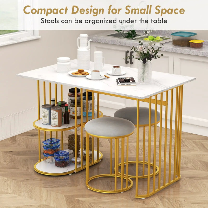 Rectangular Dining Table for 2 with 2-tier Storage Shelf for Small Space Dining Room-White by DirectDeals