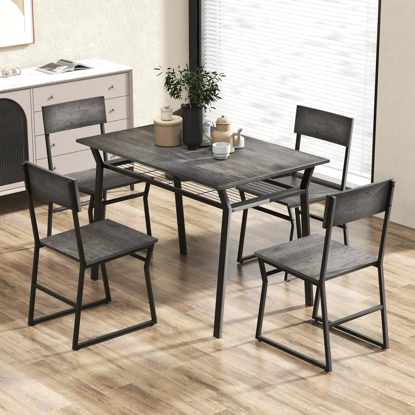 5 Piece Dining Table Set with Storage Rack and Metal Frame by DirectDeals