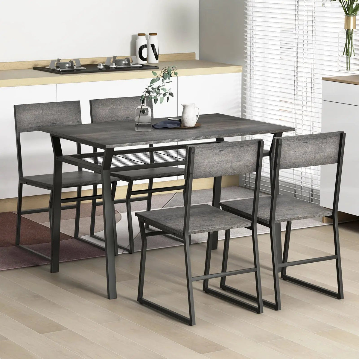5 Piece Dining Table Set with Storage Rack and Metal Frame by DirectDeals