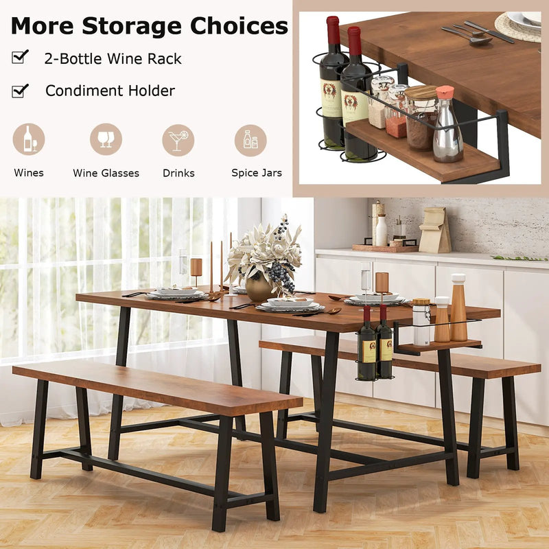 Dining Table Set for 5-7 with 2-Bottle Wine Rack and Condiment Holder by DirectDeals