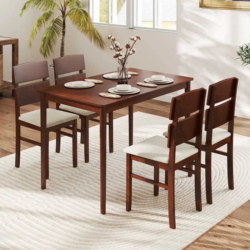 5-Piece Dining Table Set with High Curved Back for 4 People-Walnut by DirectDeals