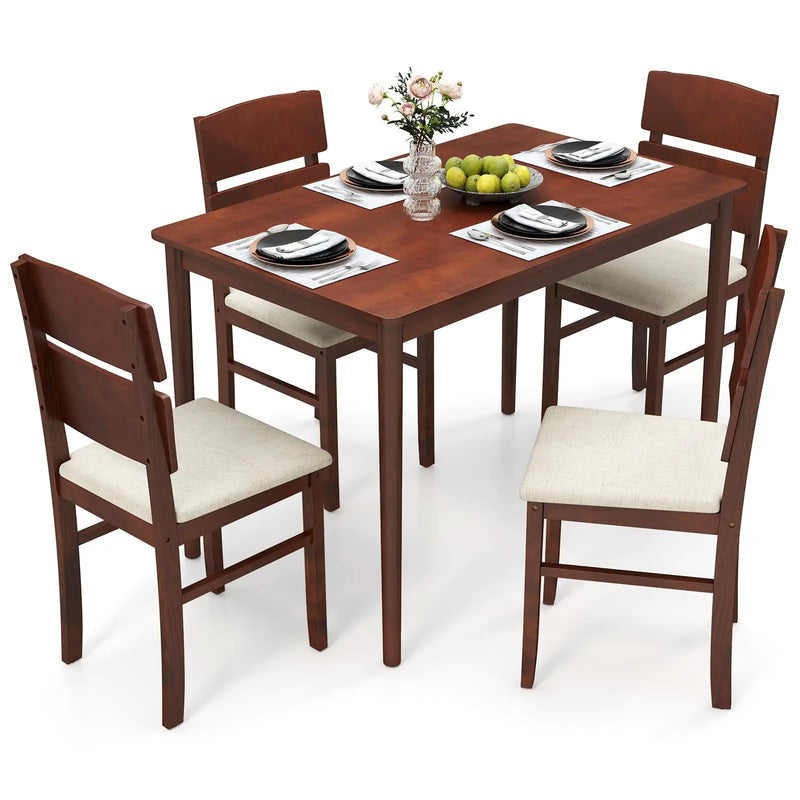 5-Piece Dining Table Set with High Curved Back for 4 People-Walnut by DirectDeals