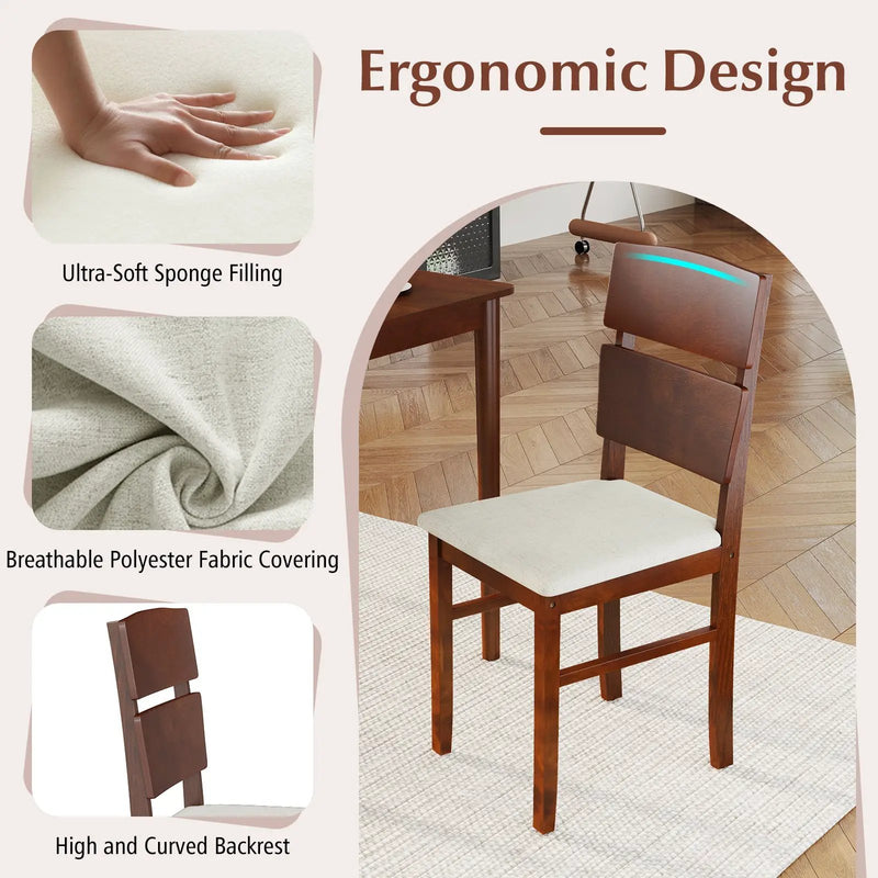 5-Piece Dining Table Set with High Curved Back for 4 People-Walnut by DirectDeals
