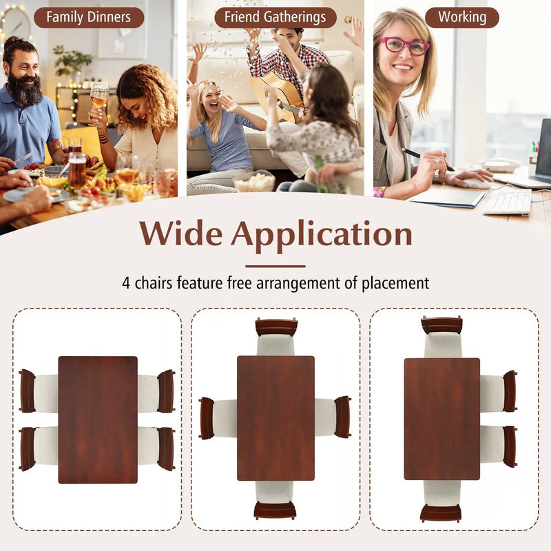 5-Piece Dining Table Set with High Curved Back for 4 People-Walnut by DirectDeals