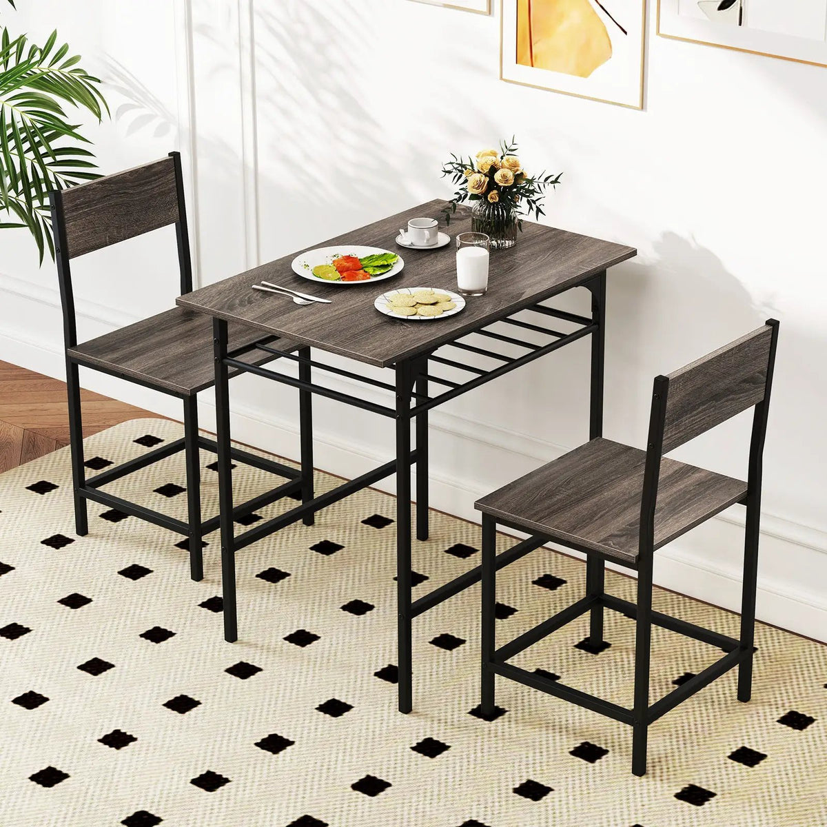 Dining Table Set with Metal Frame and Storage Rack by DirectDeals