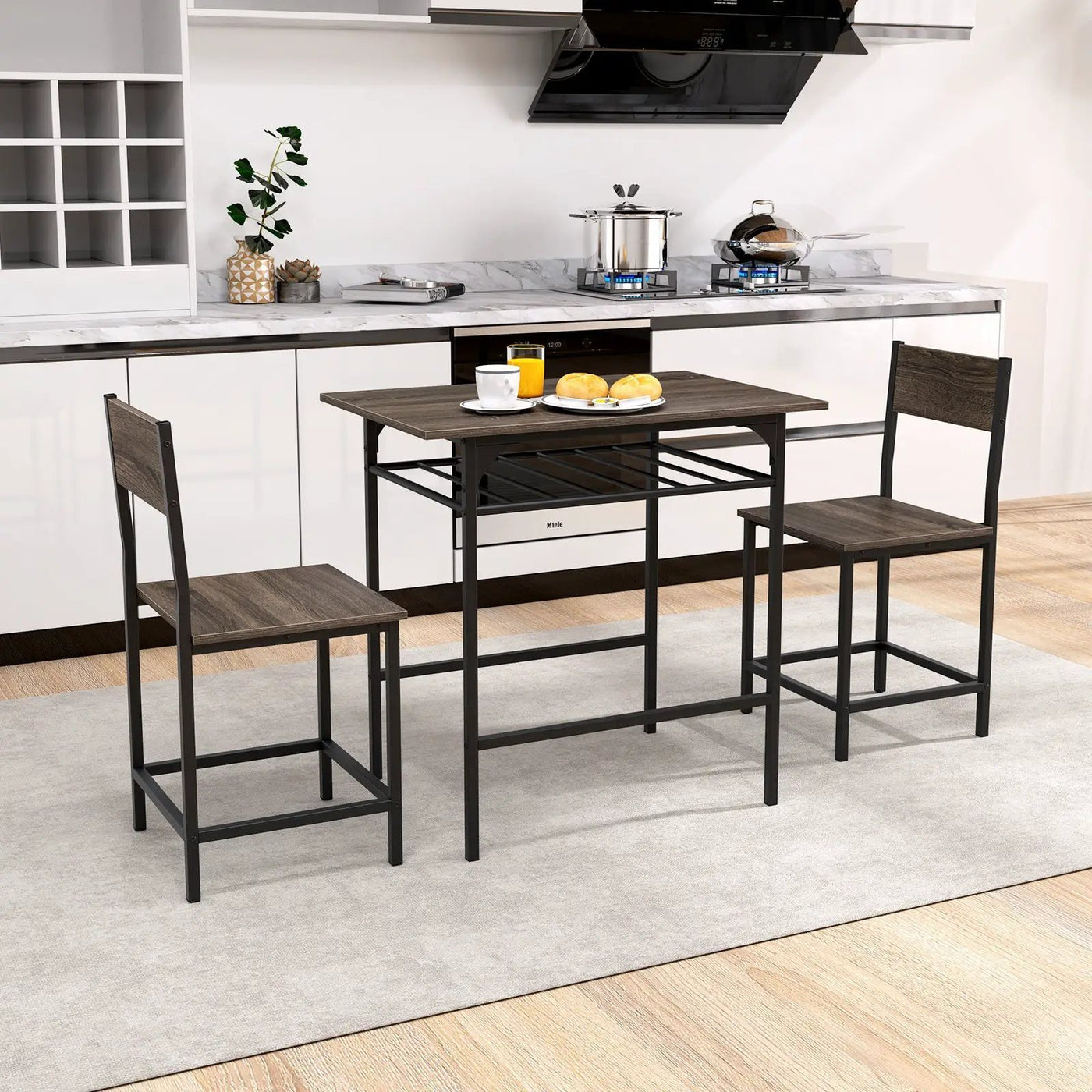 Dining Table Set with Metal Frame and Storage Rack by DirectDeals