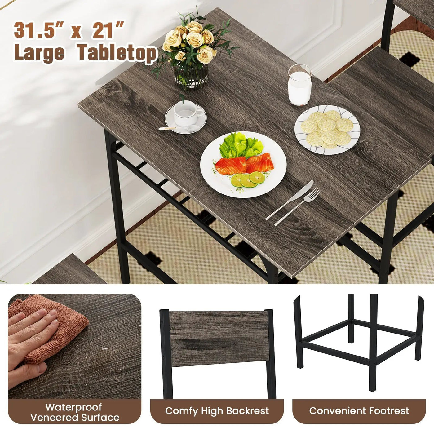 Dining Table Set with Metal Frame and Storage Rack by DirectDeals