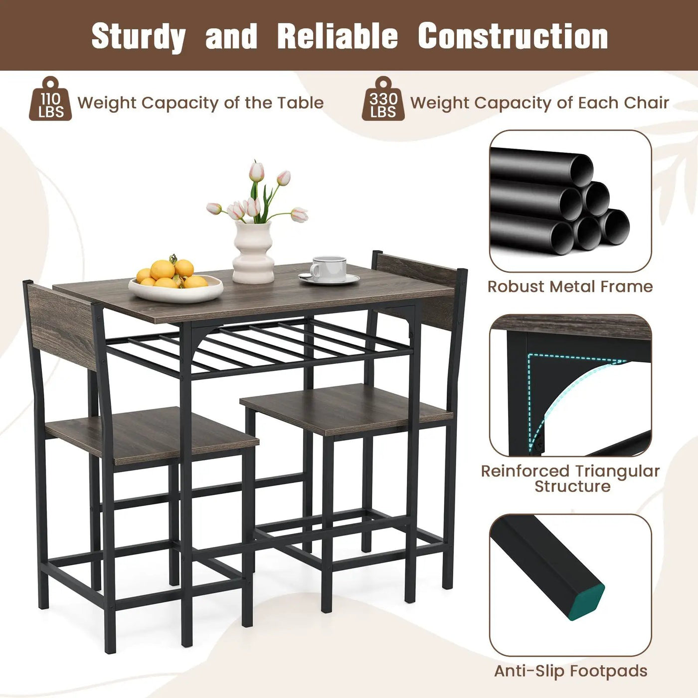 Dining Table Set with Metal Frame and Storage Rack by DirectDeals