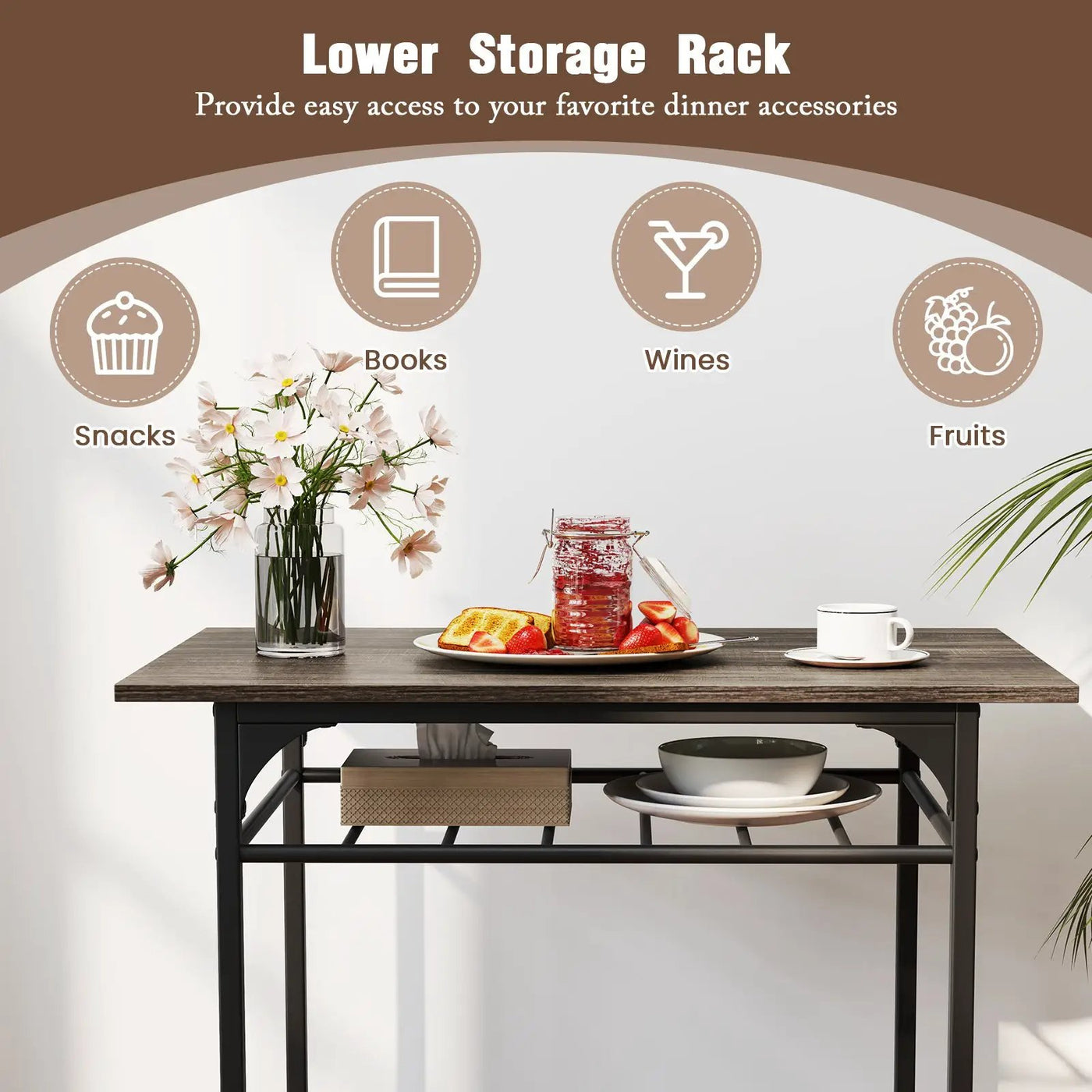Dining Table Set with Metal Frame and Storage Rack by DirectDeals