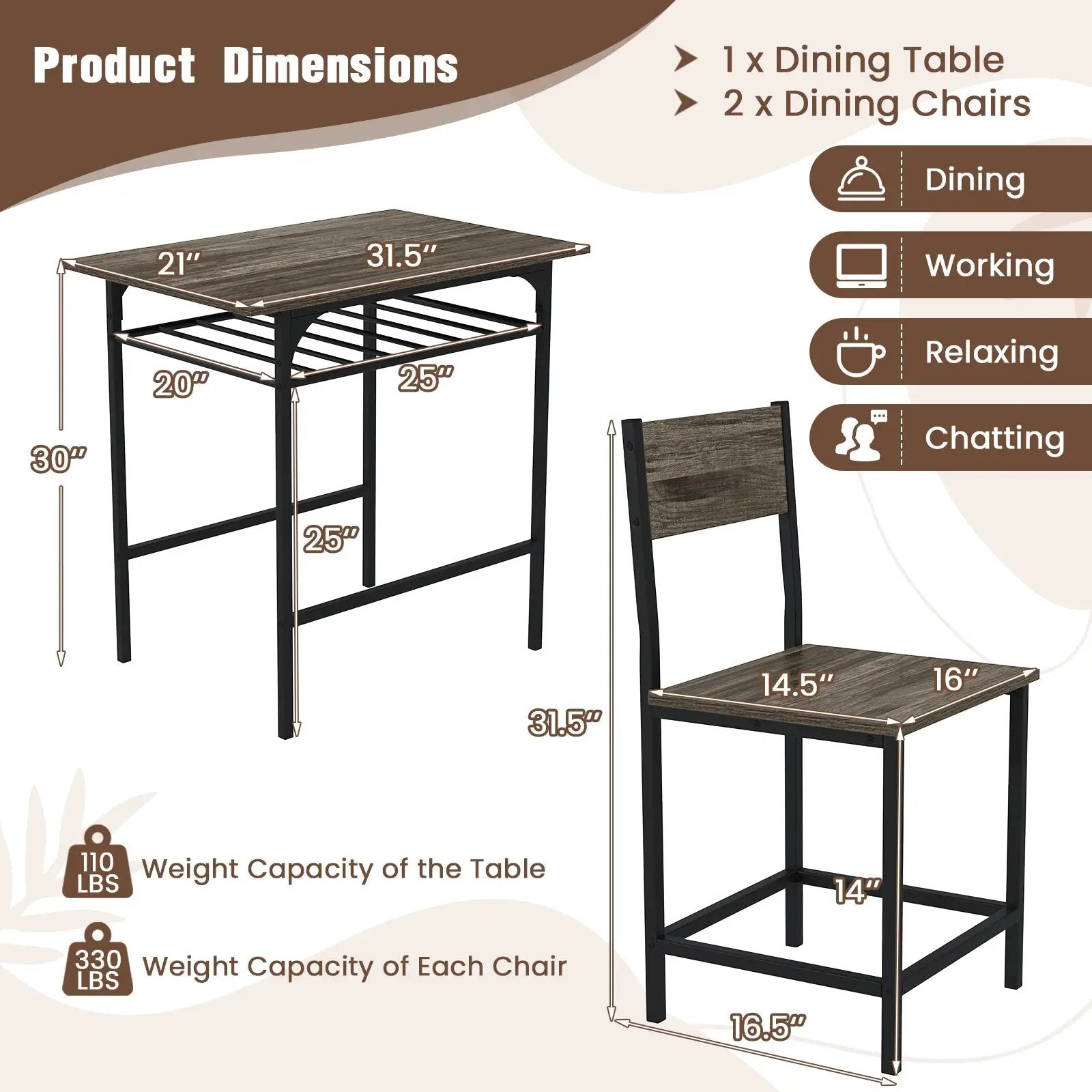 Dining Table Set with Metal Frame and Storage Rack by DirectDeals