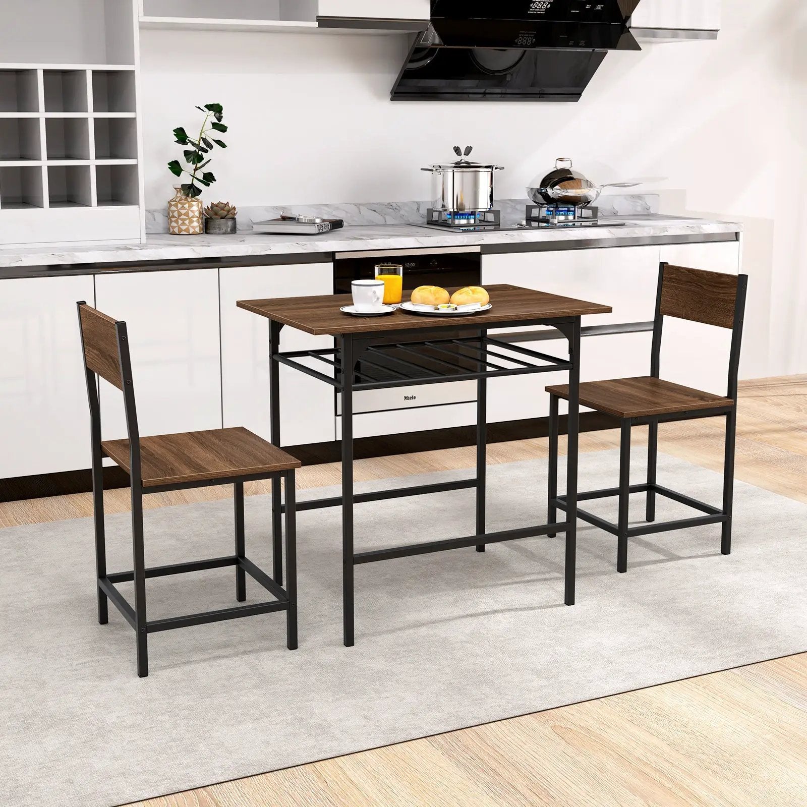 Dining Table Set with Metal Frame and Storage Rack by DirectDeals