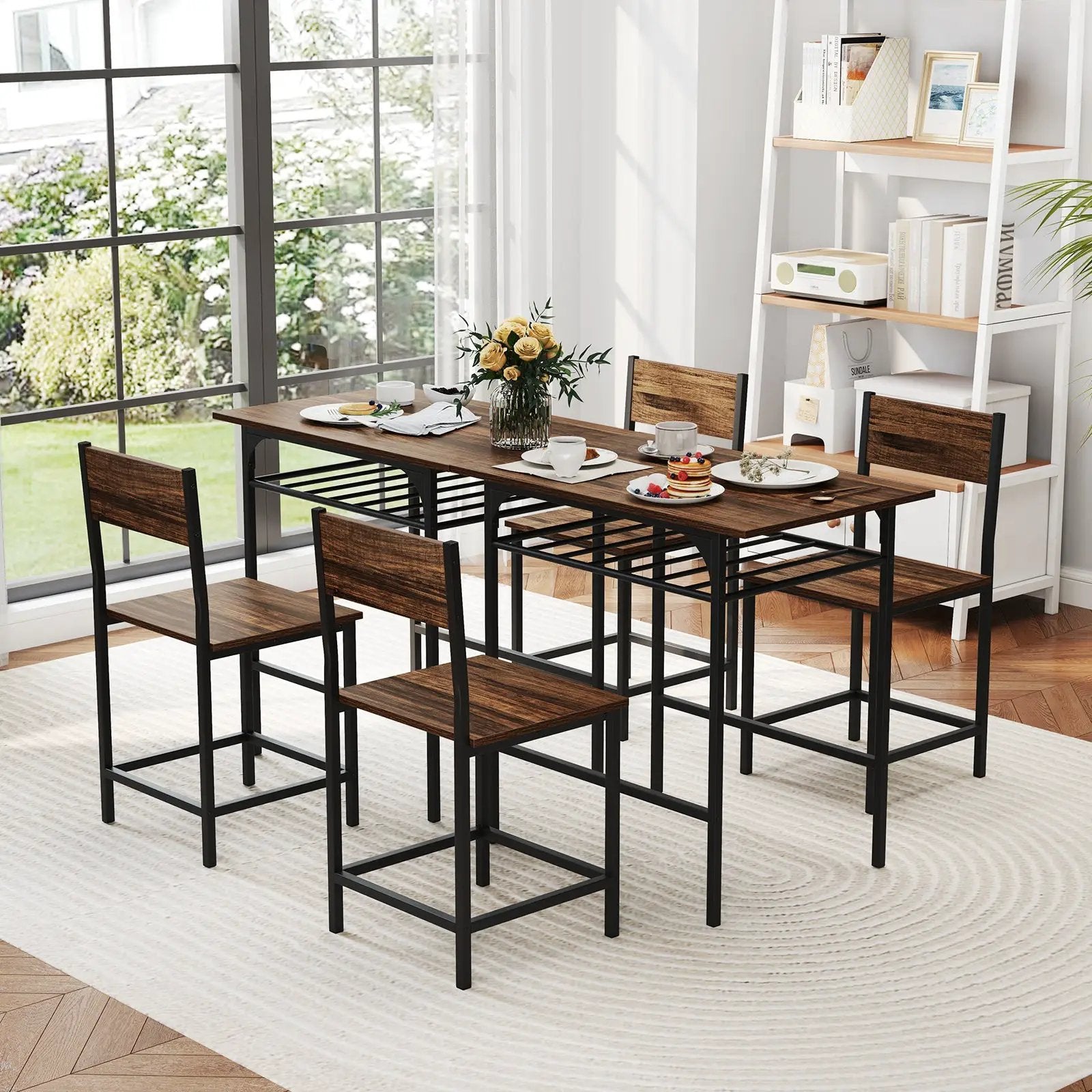 Dining Table Set with Metal Frame and Storage Rack by DirectDeals