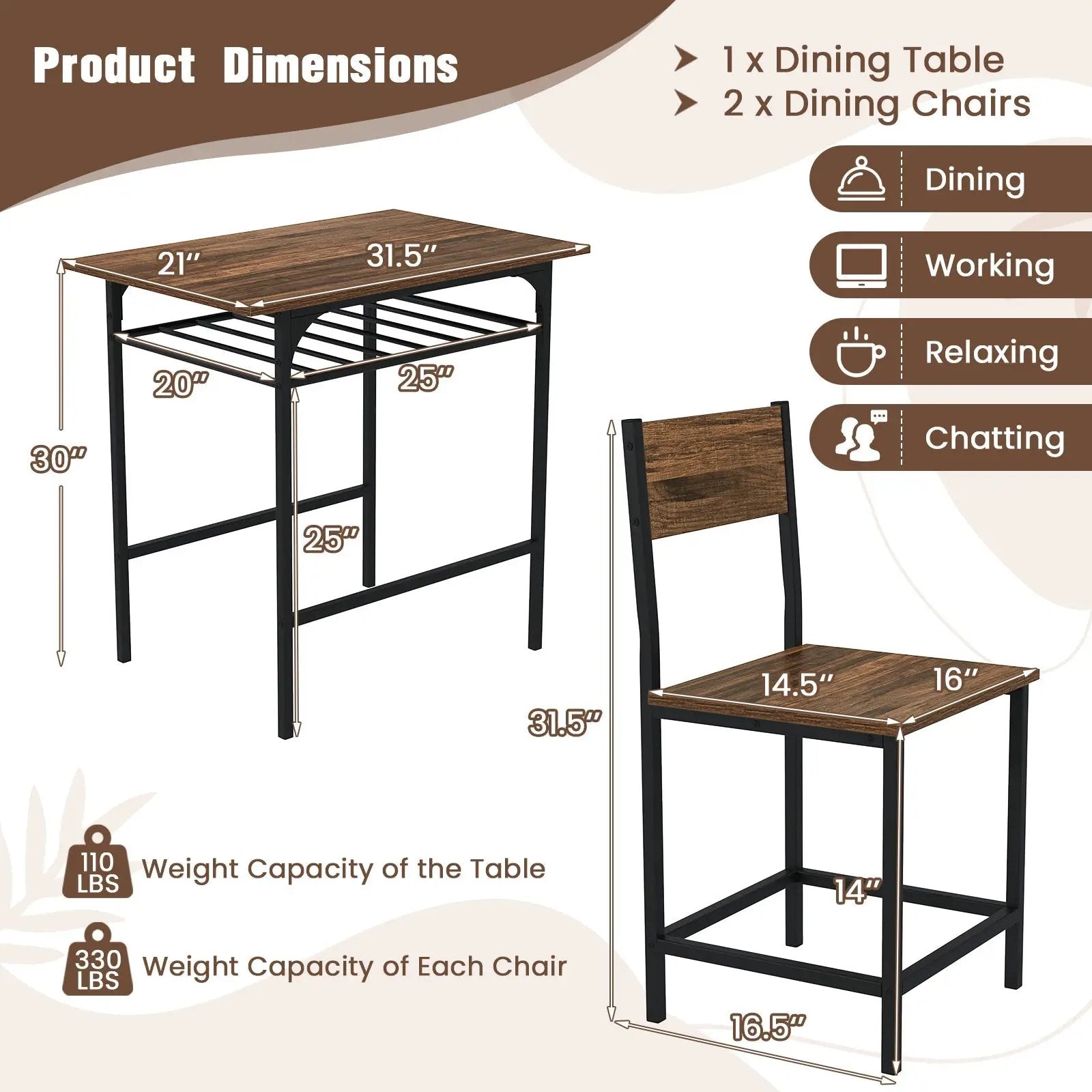 Dining Table Set with Metal Frame and Storage Rack by DirectDeals