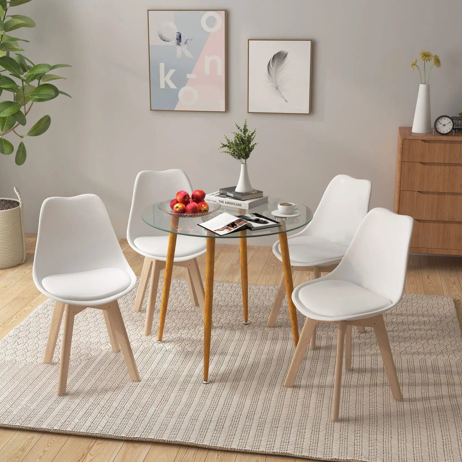 Round Glass Dining Table Leisure Coffee Table with Metal Legs-Natural by DirectDeals