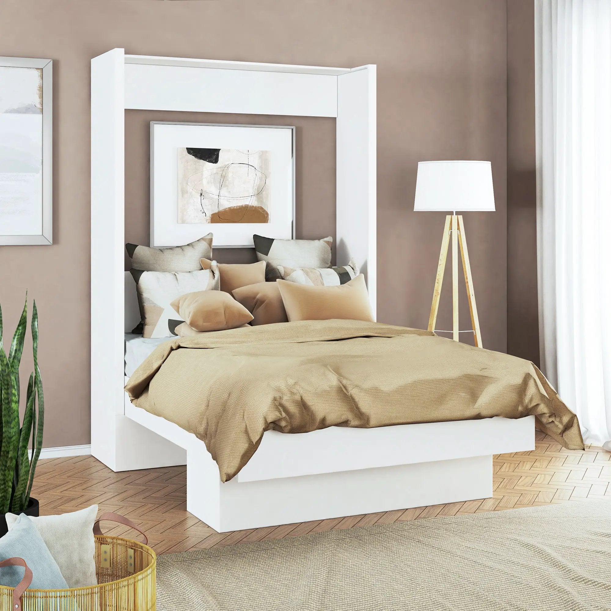 Easy-Lift Full Murphy Wall Bed in White with Shelf by Sharicks