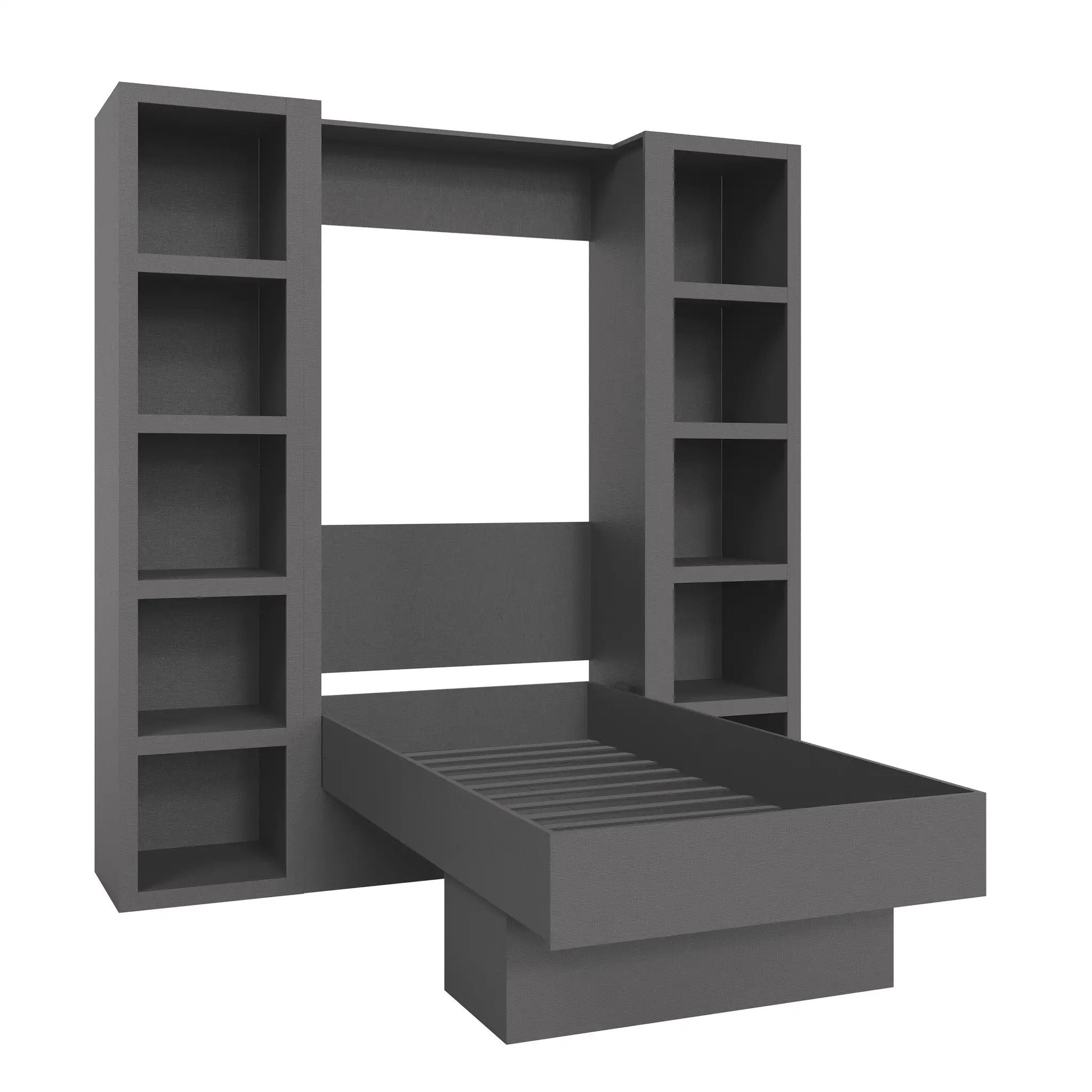 Easy-Lift Twin Murphy Wall Bed in Dark Grey with Two Bookshelves by Sharicks