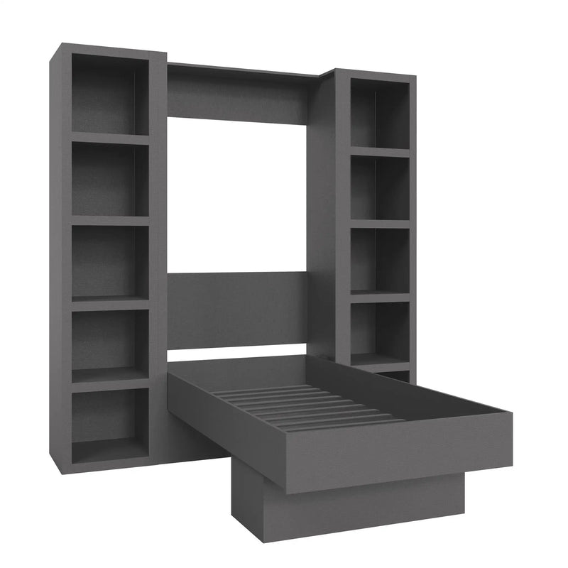 Easy-Lift Twin Murphy Wall Bed in Dark Grey with Two Bookshelves by Sharicks