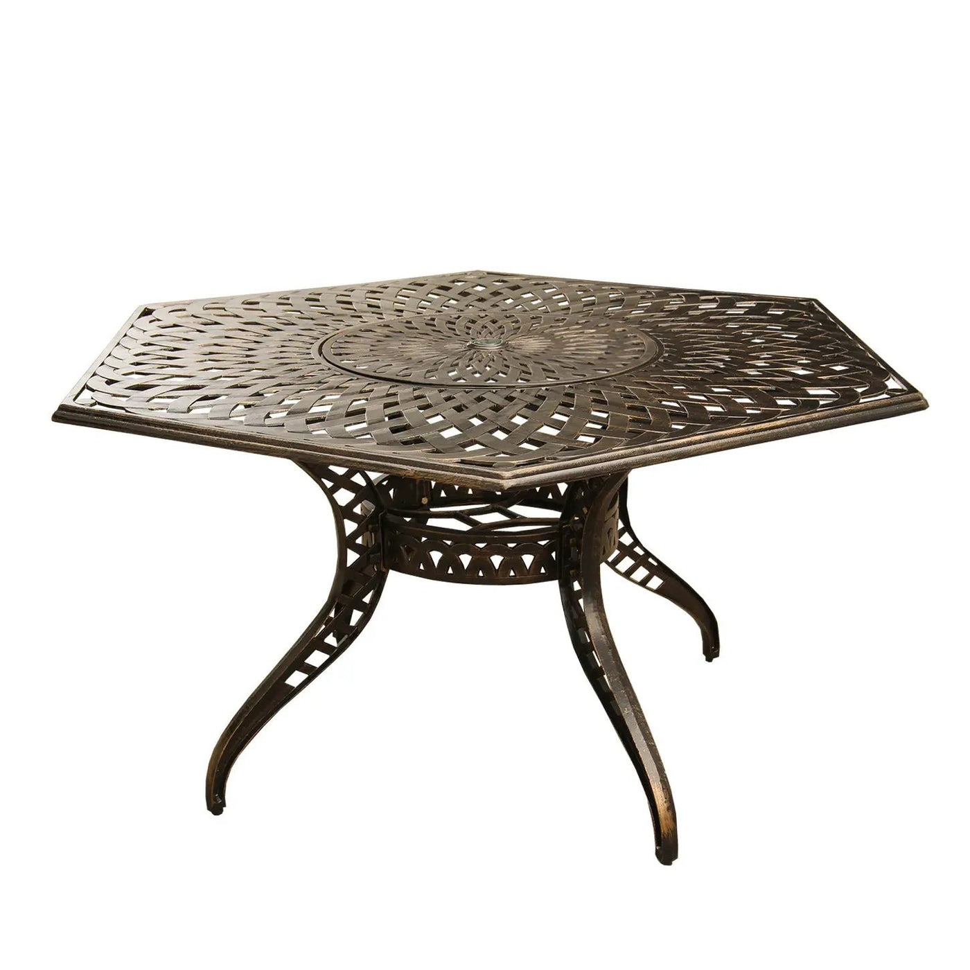 Aluminum 7pc Hexagon Rose Patio Dining Set, Lazy Susan, Six Chairs by Sharicks