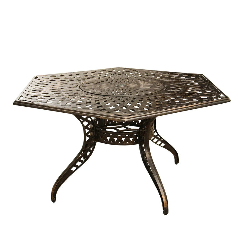 Outdoor Aluminum 7pc Hexagon Patio Dining Set, Lazy Susan, Six Chairs by Sharicks