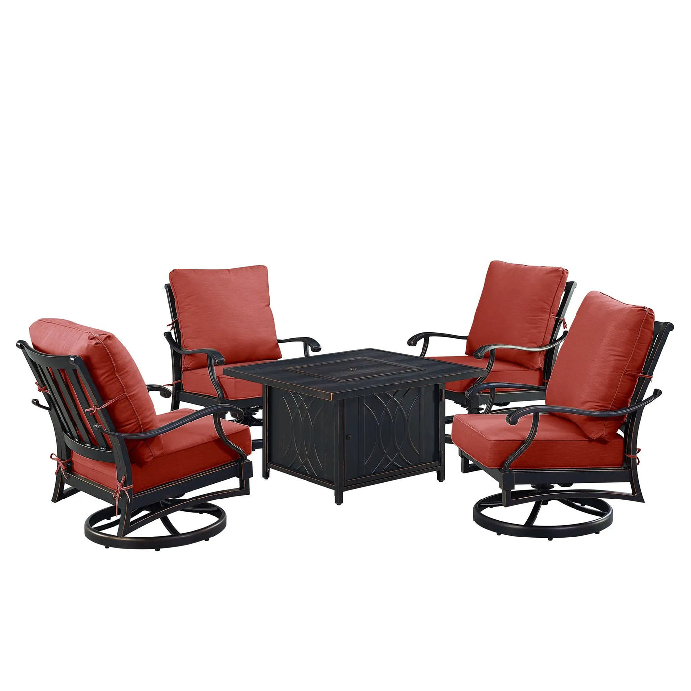 Black Aluminum Fire Table Set with Four Club Chairs by Sharicks