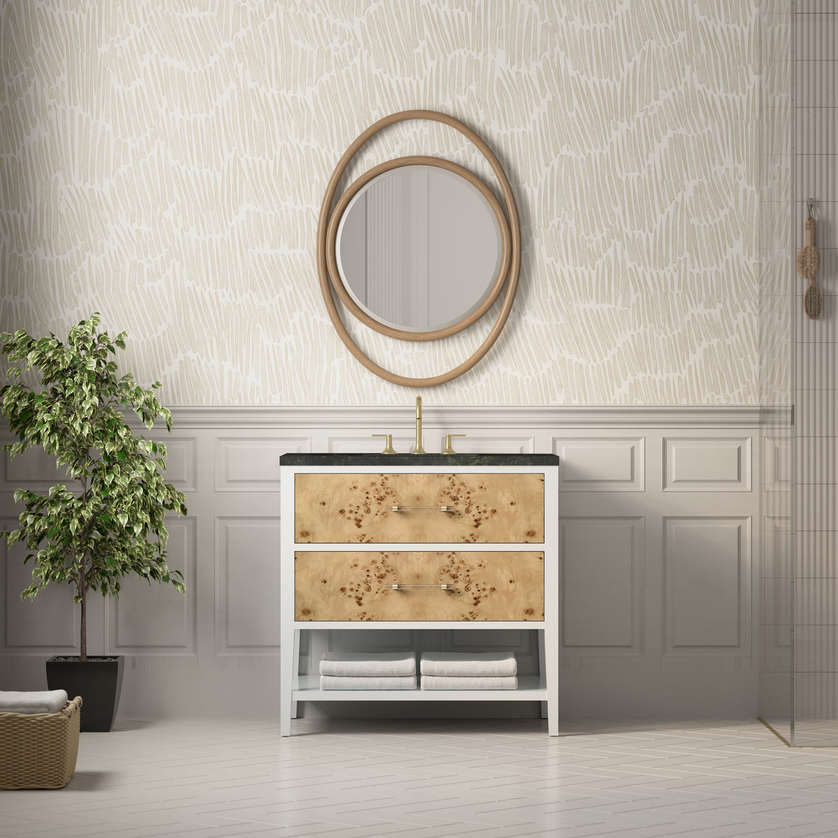 James Martin Olena 36" Single Bathroom Vanity, Polished White and Light Mappa Burl, view 34