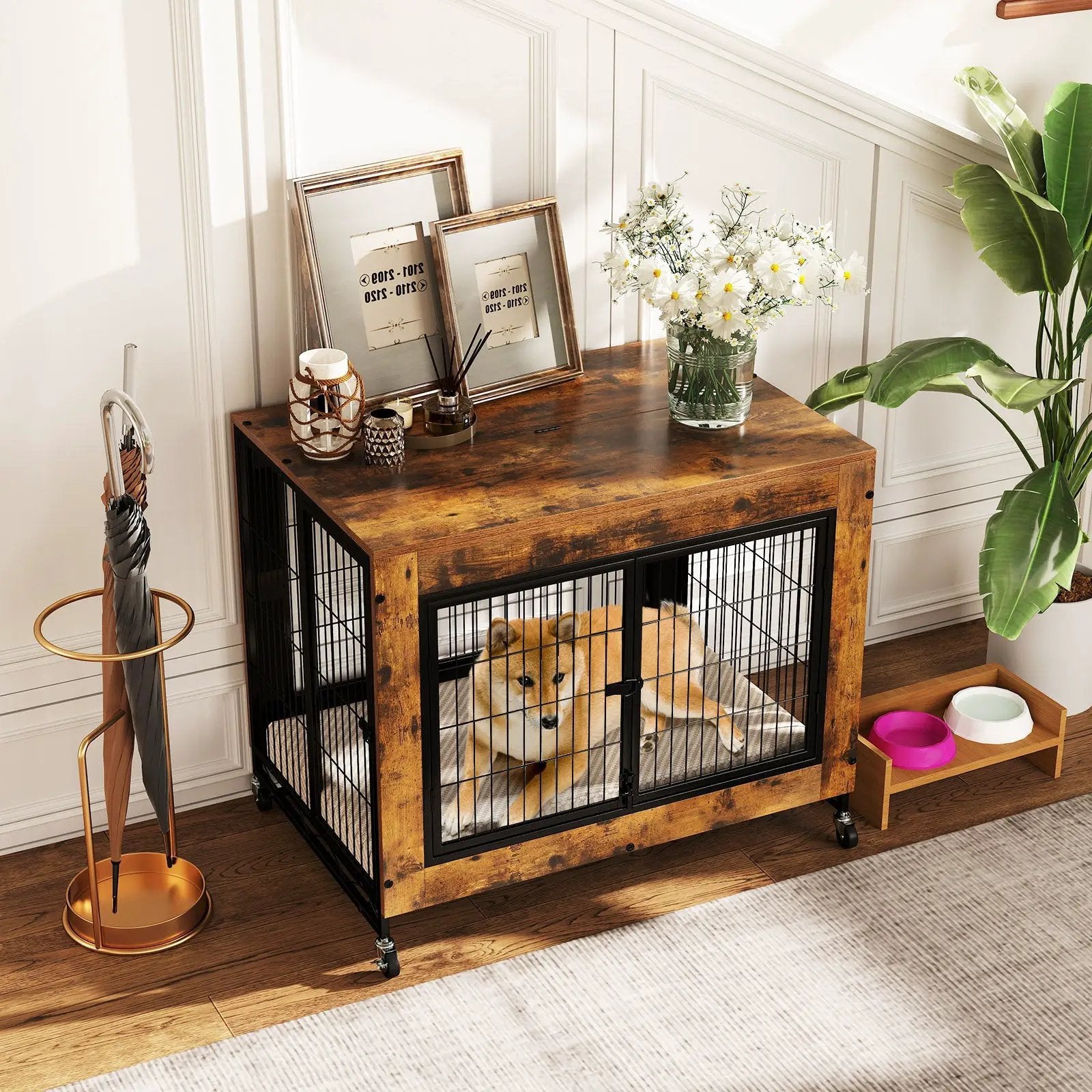 Industrial Dog Kennel with Flip-up Top 3 Lockable Doors and Removable Tray by DirectDeals
