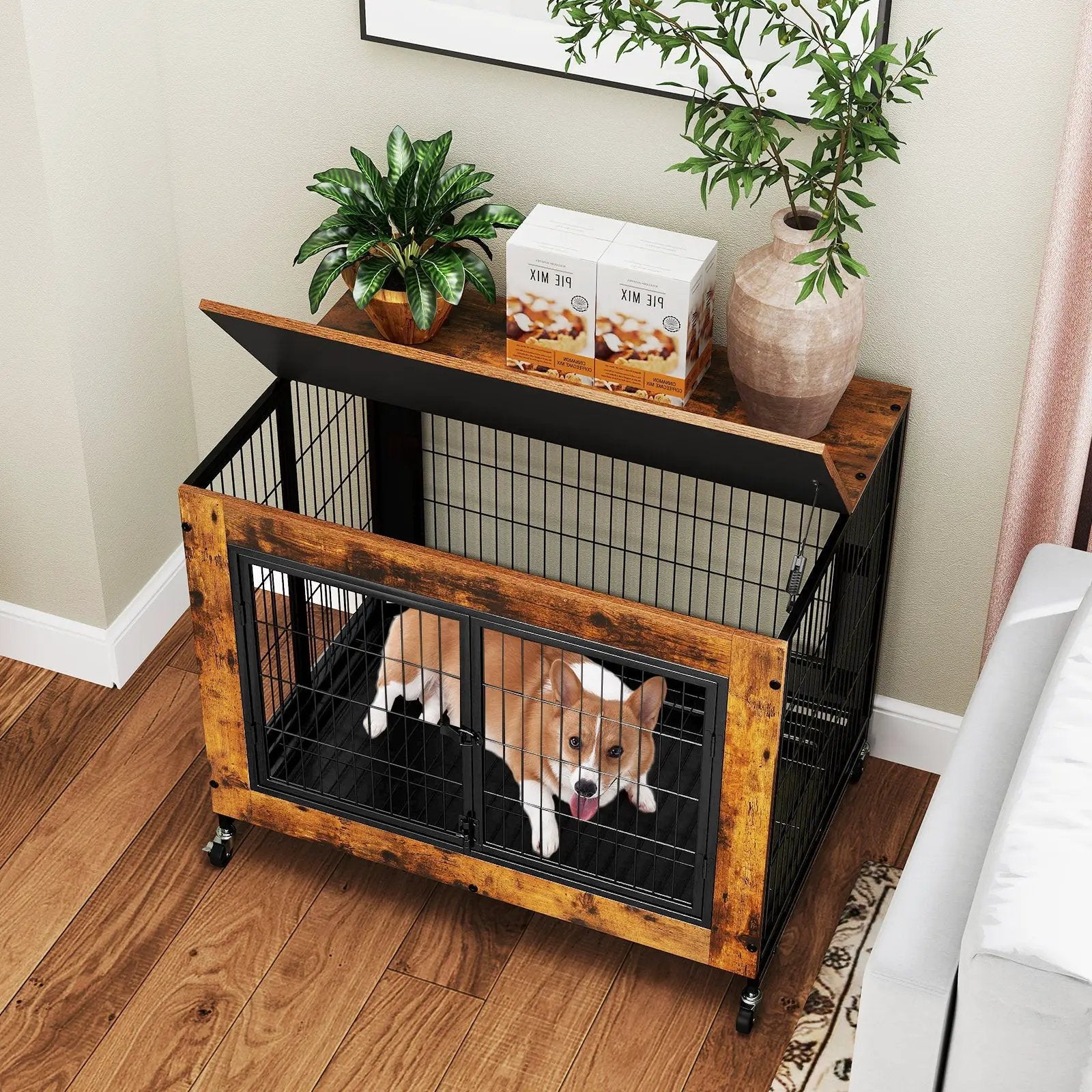 Industrial Dog Kennel with Flip-up Top 3 Lockable Doors and Removable Tray by DirectDeals