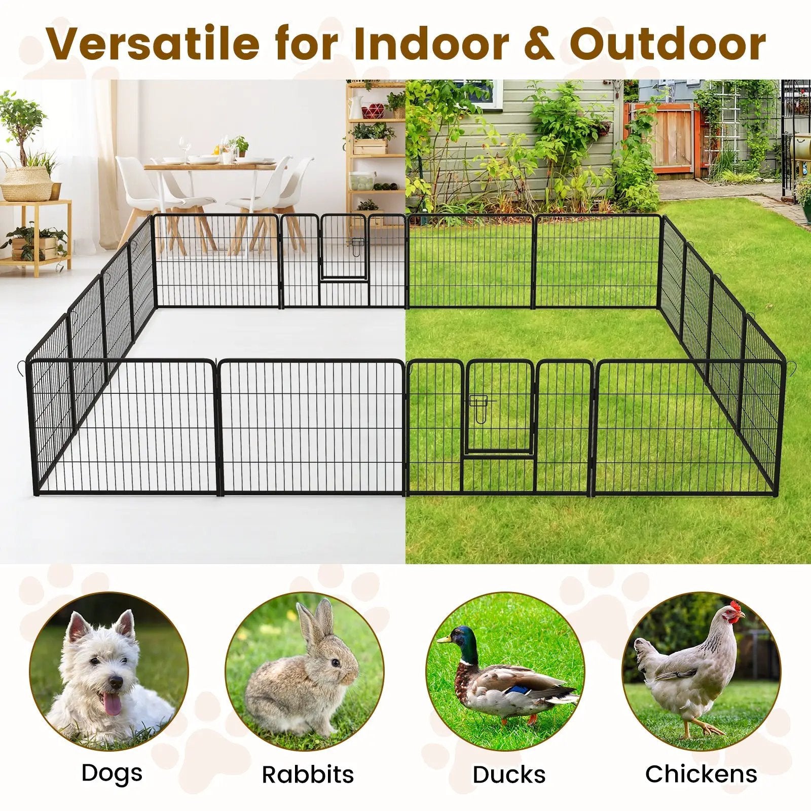 16 Panel 24/32/40 Inches Height Dog Playpen with Lock and Large Door by DirectDeals
