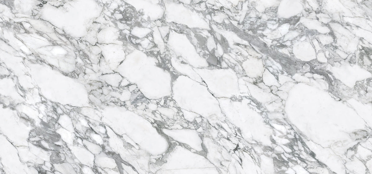 Dolcissima Arabescato Grey Polished Marble Look Porcelain Slab 60x126 12mm close up