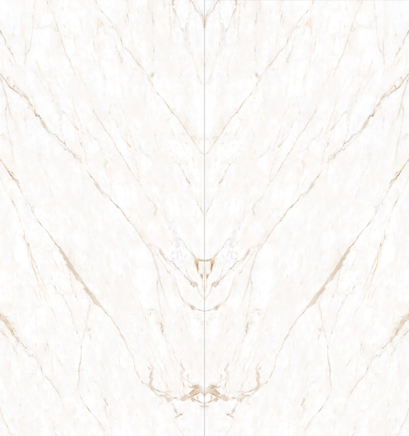 Dolcissima Calacatta Oro Polished Marble Look Porcelain Slab 60x126 12mm Bookmatch B shown as a bookmatched pair