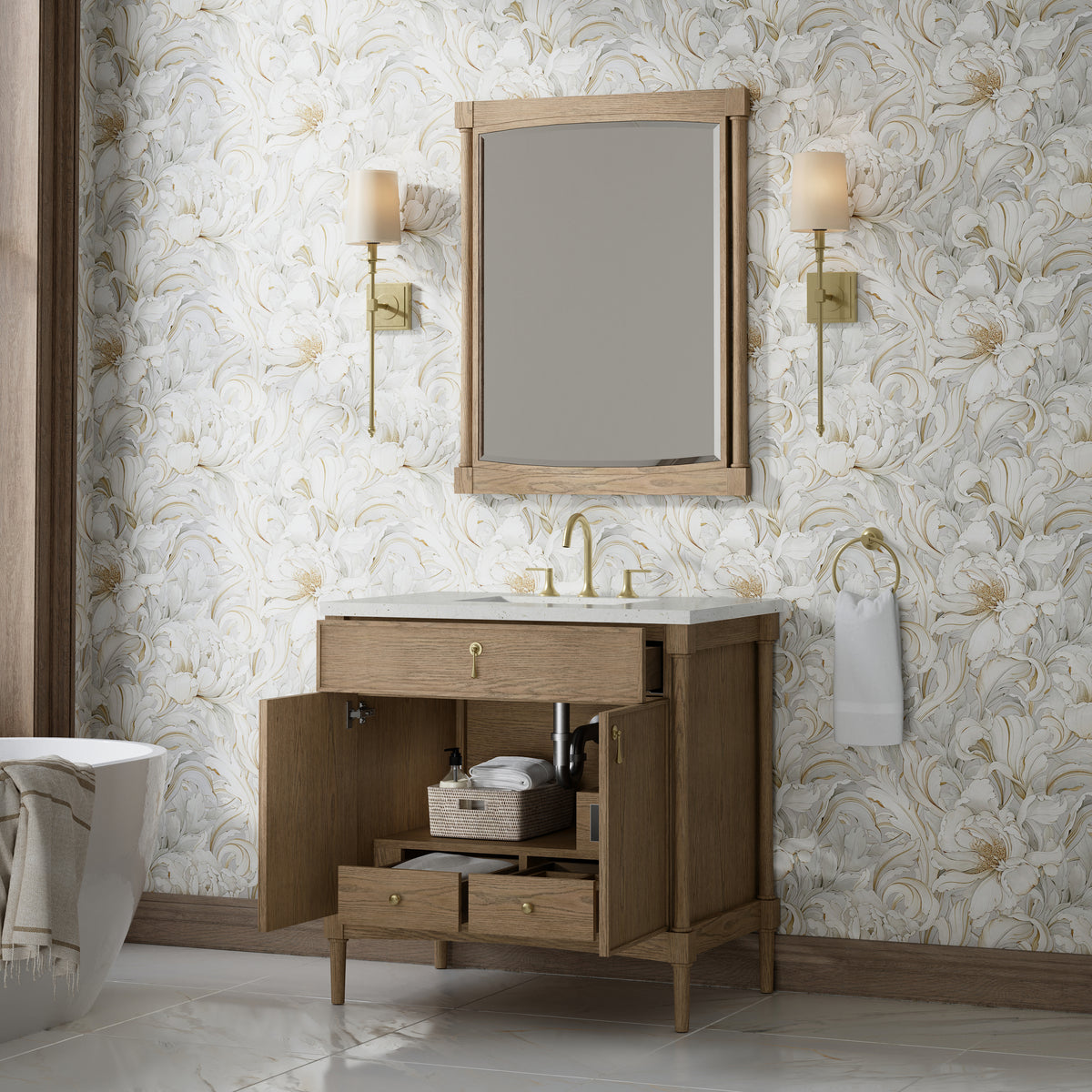 James Martin Kinnsden 36" Single Bathroom Vanity, Weathered Oak, view 26
