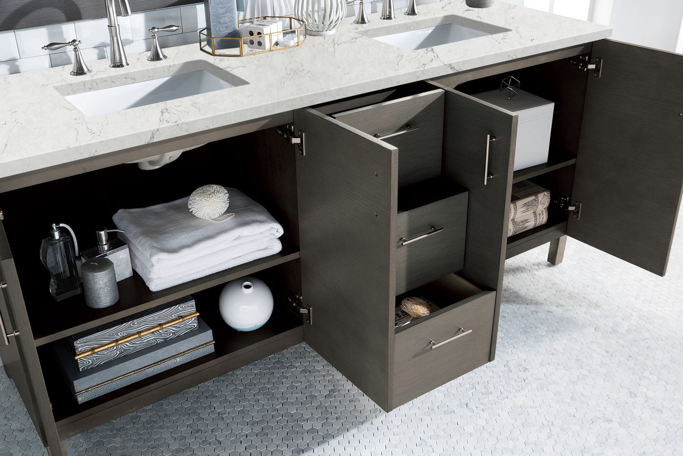 James Martin Metropolitan 72" Dual Mount Double Bathroom Vanity, Silver Oak by James Martin