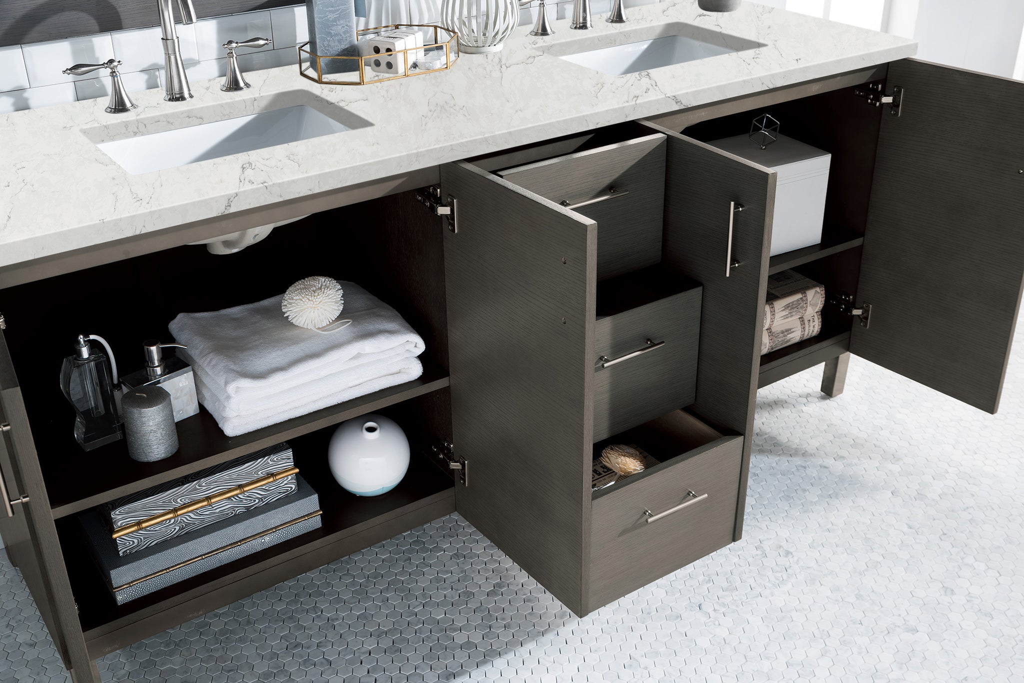 James Martin Metropolitan 72" Dual Mount Double Bathroom Vanity, Silver Oak by James Martin