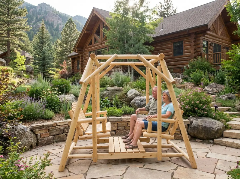 Double Benches Swing for Patio by Cedar Creek Rustic Furniture