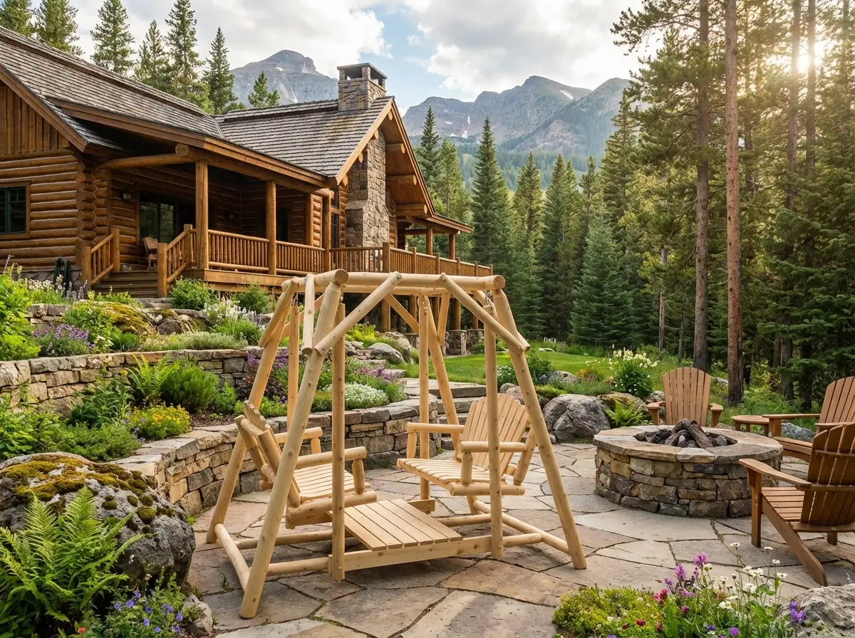 Double Benches Swing for Patio by Cedar Creek Rustic Furniture