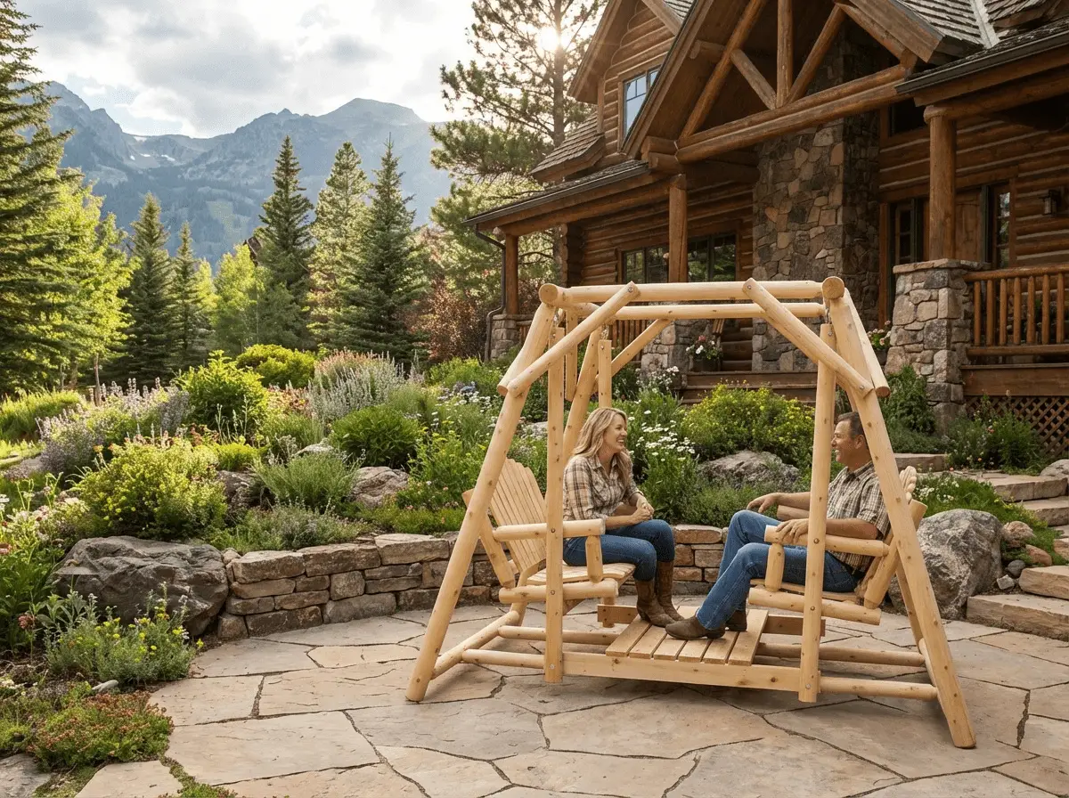 Double Benches Swing for Patio by Cedar Creek Rustic Furniture